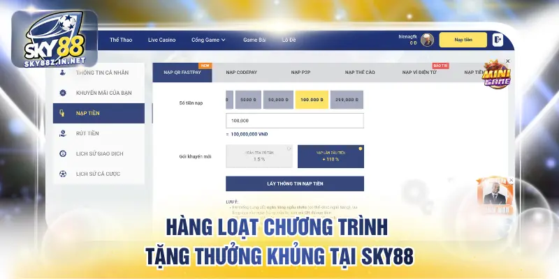 Hàng loạt chương trình tặng thưởng khủng tại SKY88